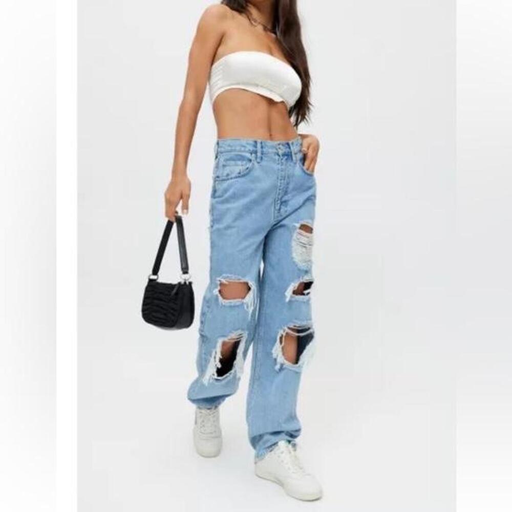 BDG Baggy Jeans Women's Size 24 Blue High Rise Distressed Urban Outfitters NWT